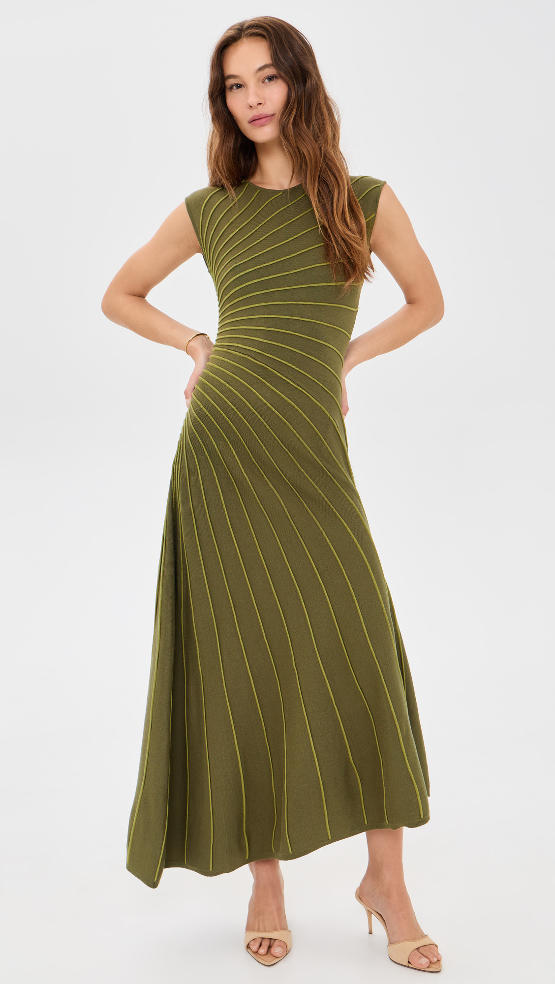 AMUR Freya Pleated Knit Dress Green Juniper M | Shopbop