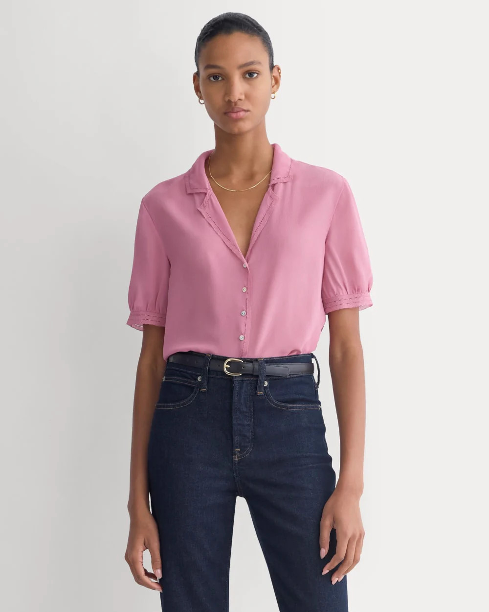 Notch Collar Shirt in Silk Georgette | Heather Rose | Everlane