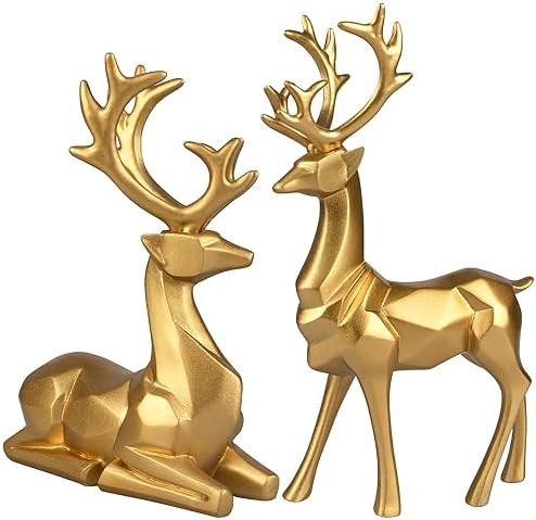 Gluutoyashop 2Pcs Christmas Reindeer Figurines,Resin Sitting Standing Deer Statues Creative Craft Re | Amazon (US)