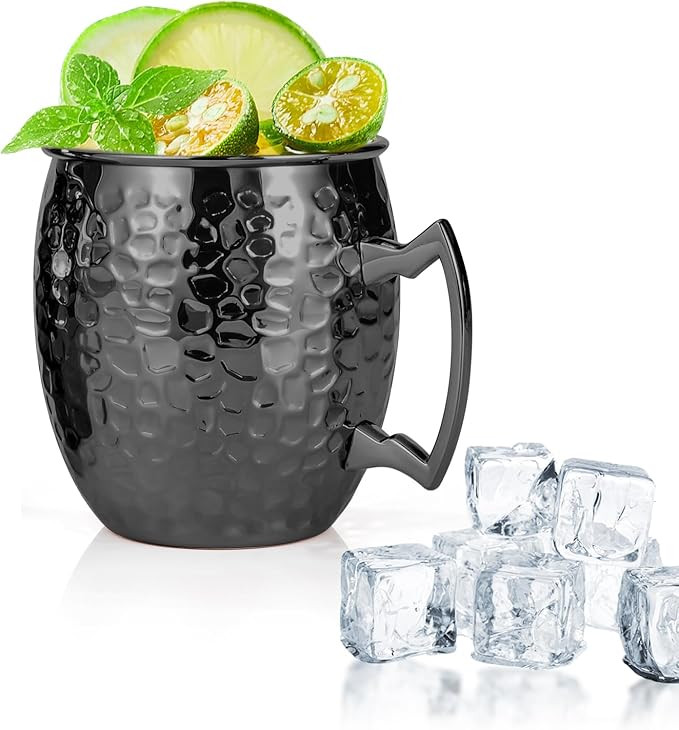 Amrules Moscow Mule Mugs, 16 OZ Black Hammered Mule Cup with 304 Stainless Steel Lining and Brass... | Amazon (US)