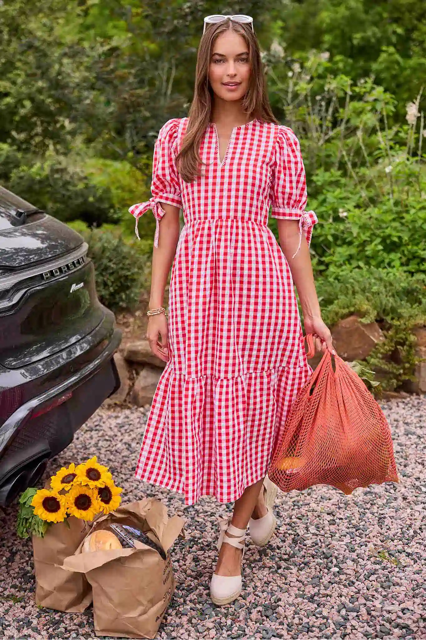 Hazel Red Gingham Midi Dress | Avara