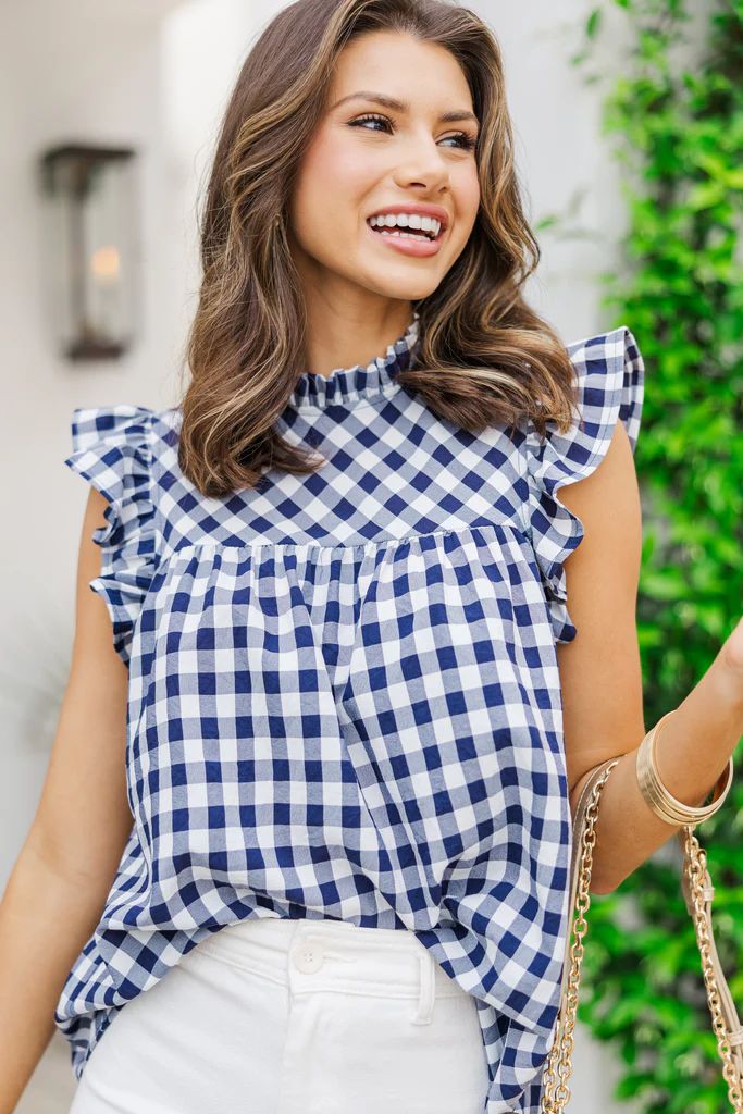 What You Want Navy Blue Gingham Blouse | The Mint Julep Boutique