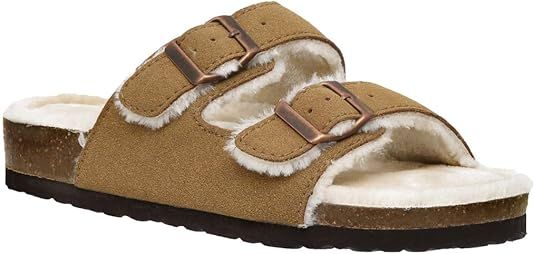 CUSHIONAIRE Women's Lane Cozy Cork Footbed Sandal with Faux Fur Lining and +Comfort | Amazon (US)