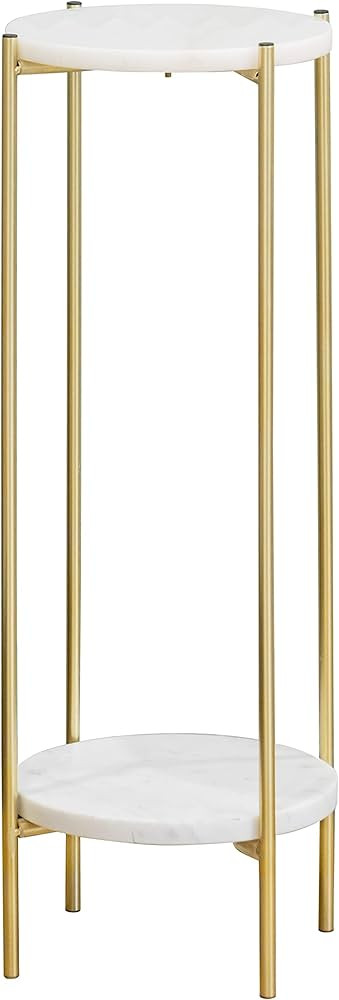 ALPOME Double Marble top Drink Table end Table 2-Tier 2 Layer Stable Plant Holder Stands White | Amazon (US)