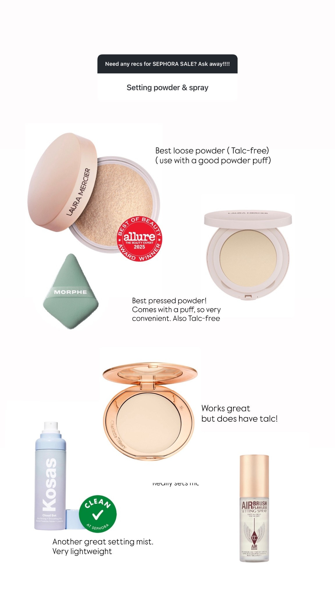 Favourite Setting Powder & Spray 

#LTKBeauty #LTKTravel #LTKootd