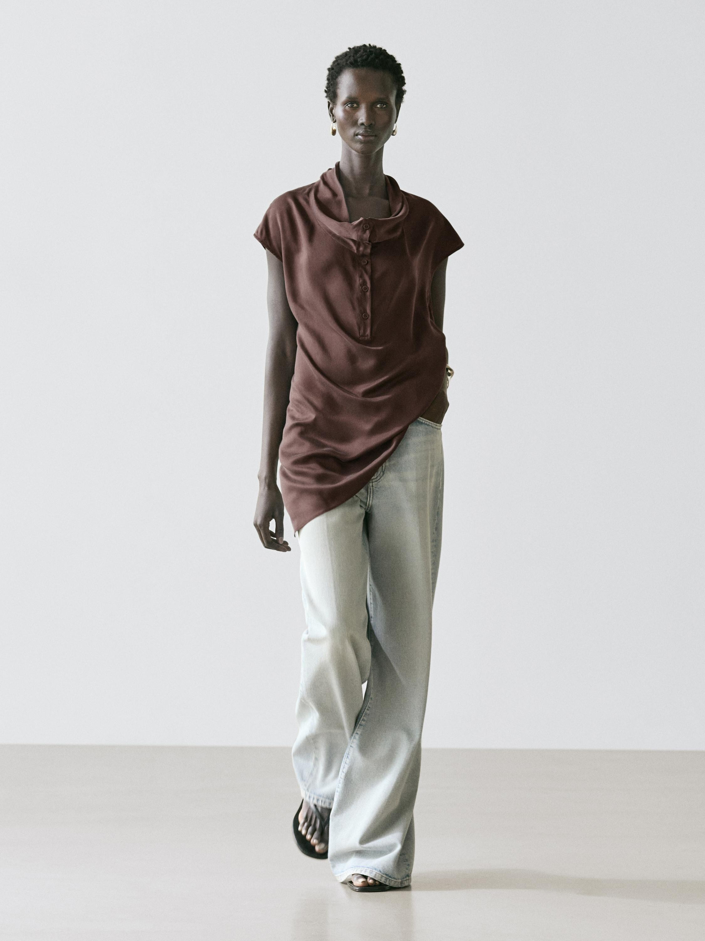 Asymmetric draped top | Massimo Dutti US