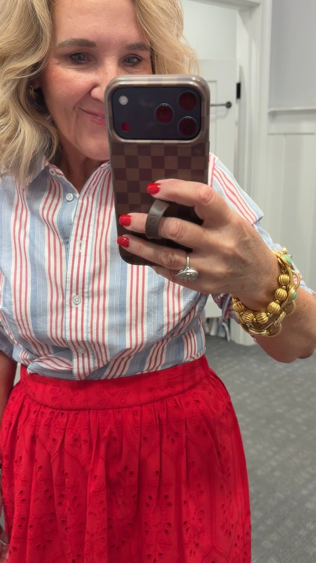 Cyber Monday at Talbots! 

Striped blouse size medium
Lightweight denim skirt medium
White pants 8 petite and I did not like the fabric or the fit
Gauze set that looks like denim I’m wearing a small but go reg size if you want it relaxed fitting
Pleated skirt is gorgeous but I sized up to a 10 petite (a titch roomy inn the waist but better than being tight)
Polka dot pants 8 petite and I love them, a nice stretchy twill
Red denim jacket 8 petite
Red eyelet small, I didn’t like it, but maybe a medium petite would have worked? I just felt frumpy
Love the red eyelet skirt, size 6
Striped coverup I LOVED it, wanted to make it work as a dress but the side slits are about mid thigh and a titch sheer. So definitely a coverup
Gingham dress LOVED THIS! Fully lined wearing a 6

#LTKSaleAlert #LTKOver40 #LTKPetite