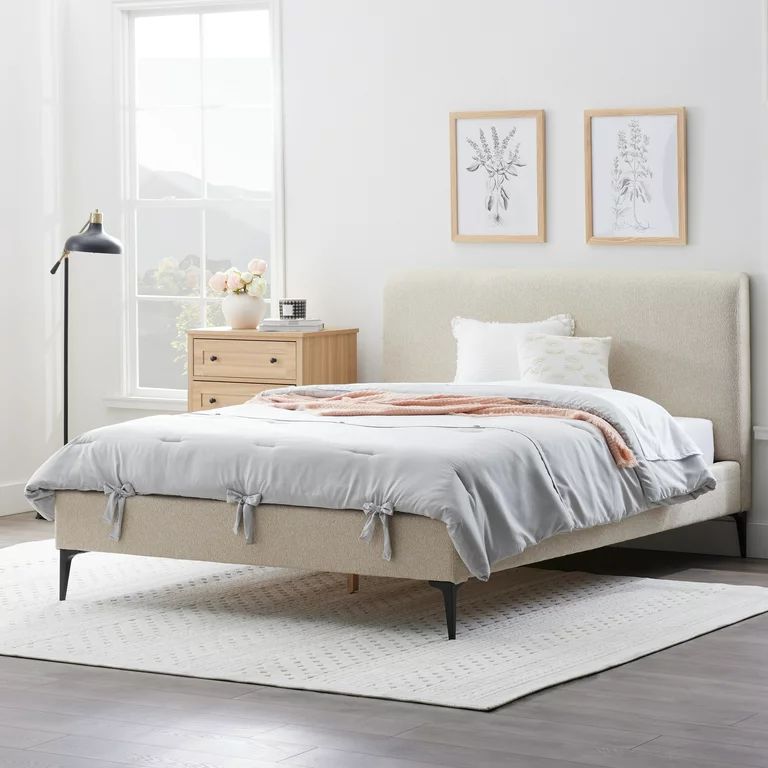My Texas House Newcastle Upholstered Platform Bed, Queen, Oat | Walmart (US)