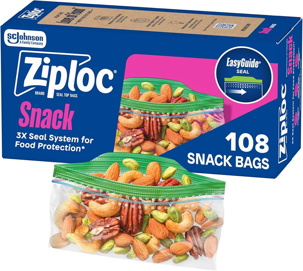Ziploc Snack Bags, Easy Open and Close, Small Plastic Food Storage Bags, 108 Bags Total | Amazon (US)