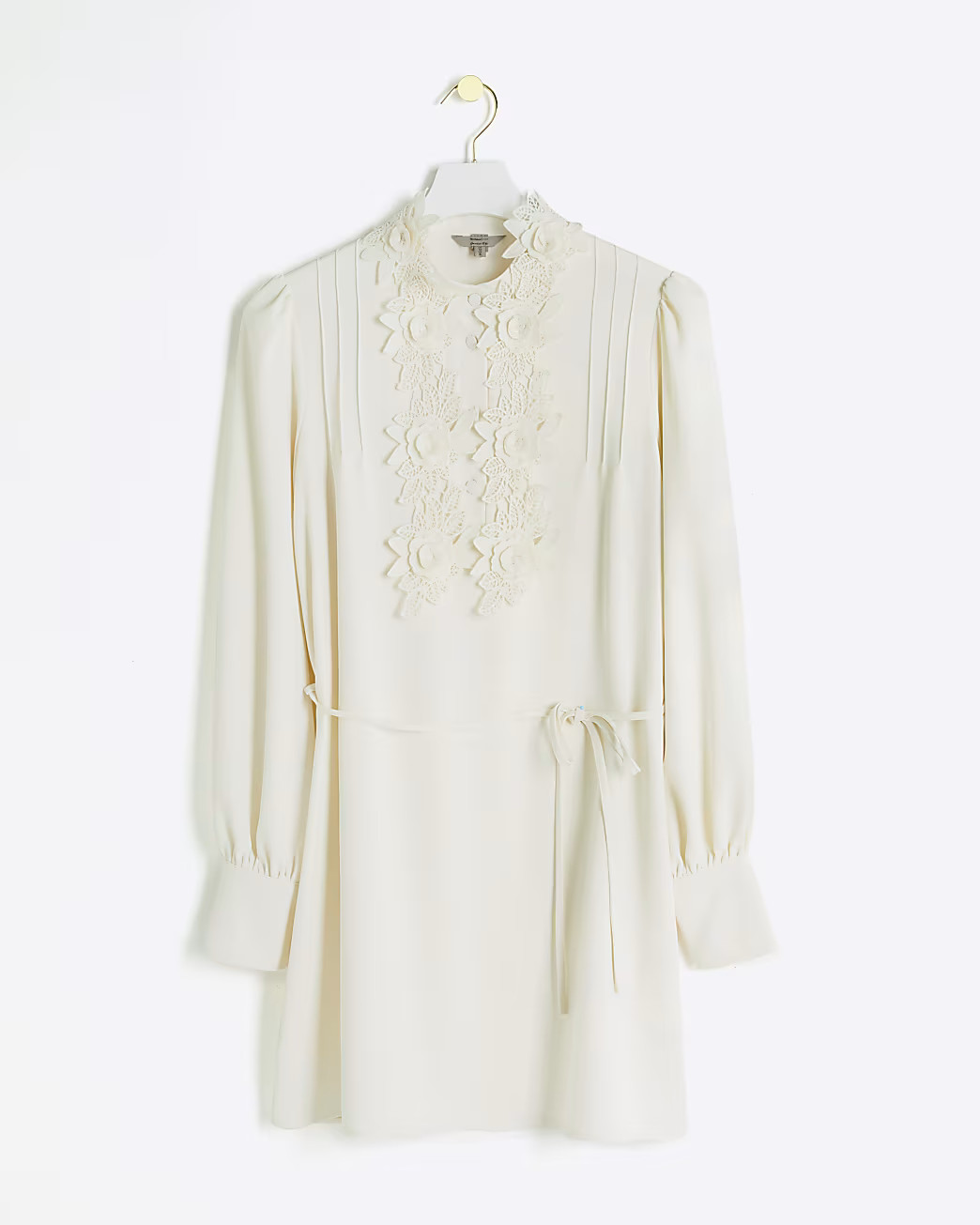 Cream floral tie waist shift mini dress | River Island (US)