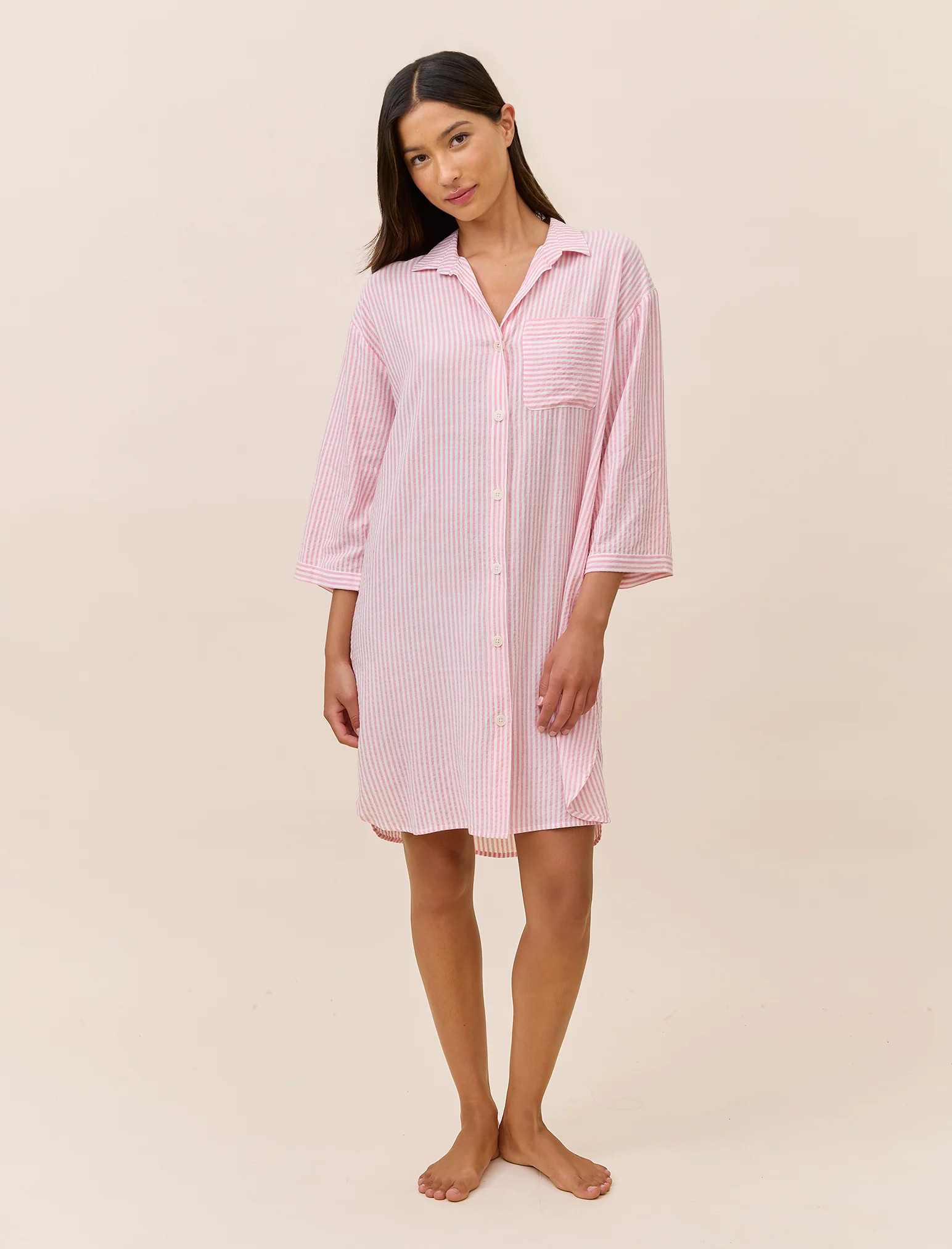 Sabine Seersucker Stripe Nightshirt | Papinelle Sleepwear US