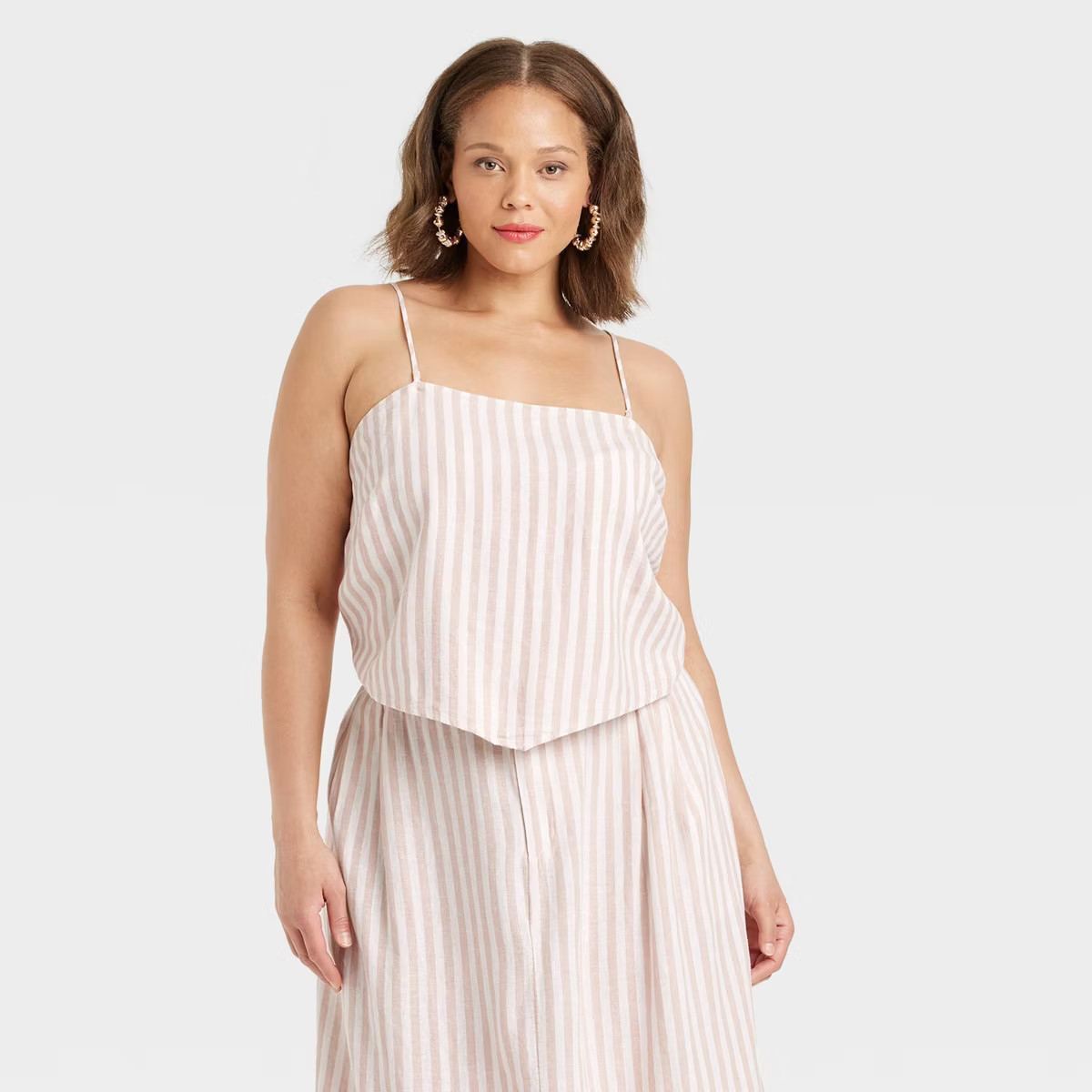 Women's Tie Back Tank Top - A New Day™ Pink/Cream Striped 3X | Target