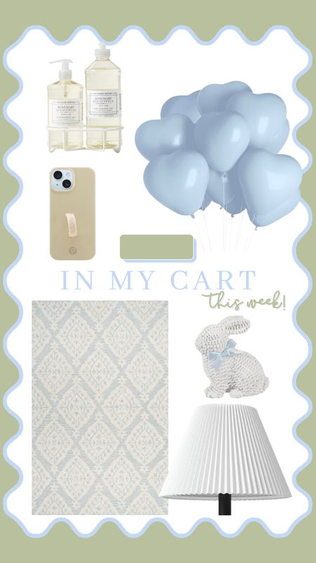 What I’m eyeing and buying - Williams Sonoma dish and hand soap set, baby blue heart balloons, new loopy phone case, blue trellis rug for our playroom, rattan bunny, and pleated lamp shades! 

#LTKfindsunder100 #LTKfindsunder50 #LTKsalealert