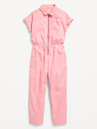 Short-Sleeve Cinched-Waist Twill Utility Jumpsuit for Girls | Old Navy (US)