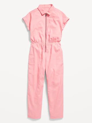 Short-Sleeve Cinched-Waist Twill Utility Jumpsuit for Girls | Old Navy (US)