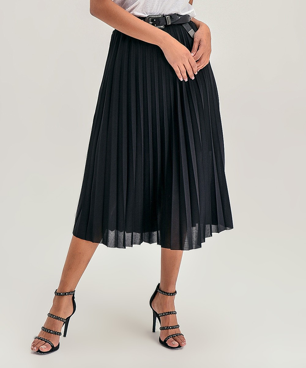 Milan Kiss Women's Casual Skirts BLACK - Black Pleated Midi Skirt - Women | Zulily