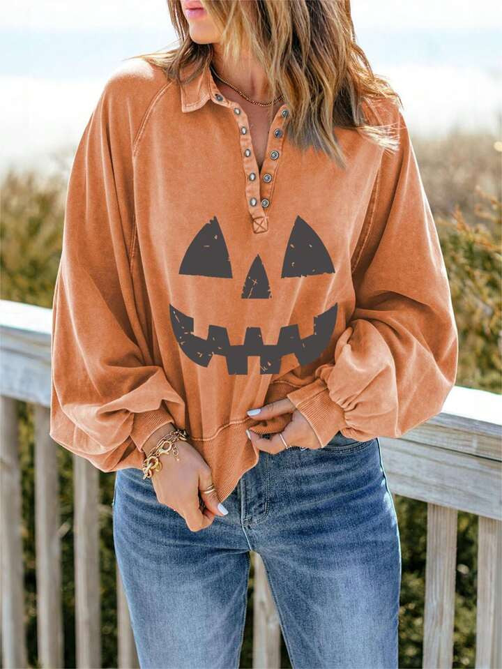 Halloween Print Raglan Sleeve Sweatshirt | SHEIN