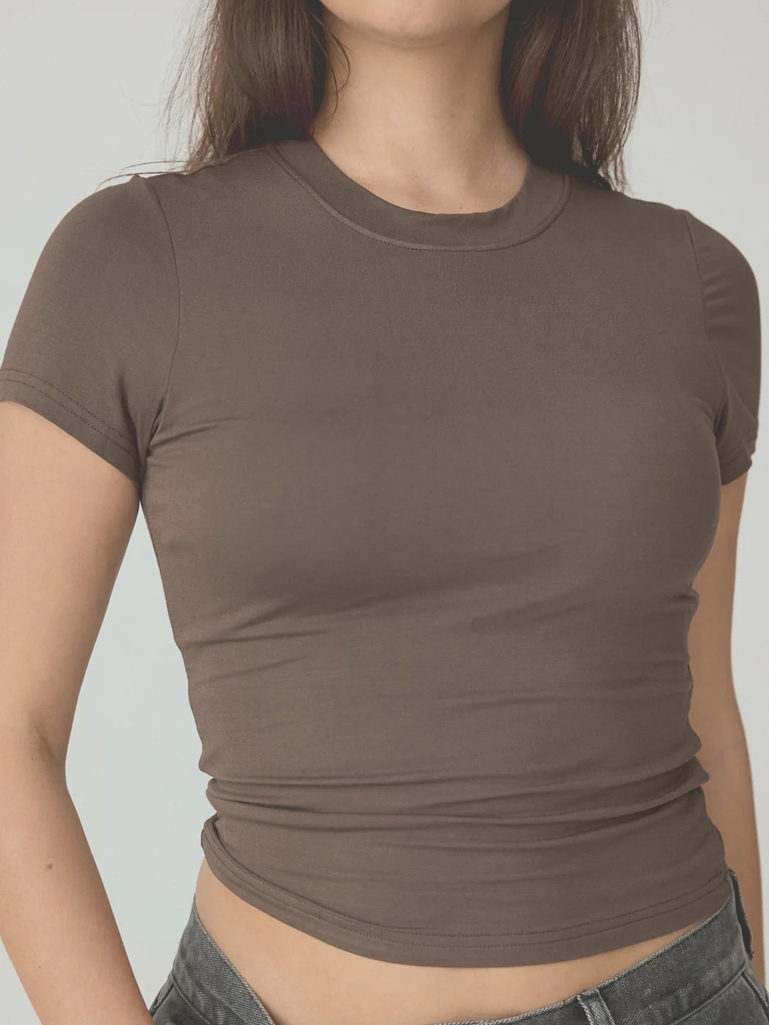 Solid Crew Neck Braless T-Shirt | Klassy