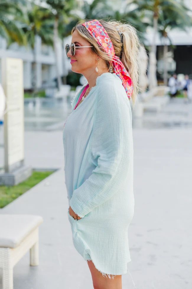 Sea Breeze Blue Gauze Button Up Dress Krista Horton X Pink Lily | Pink Lily