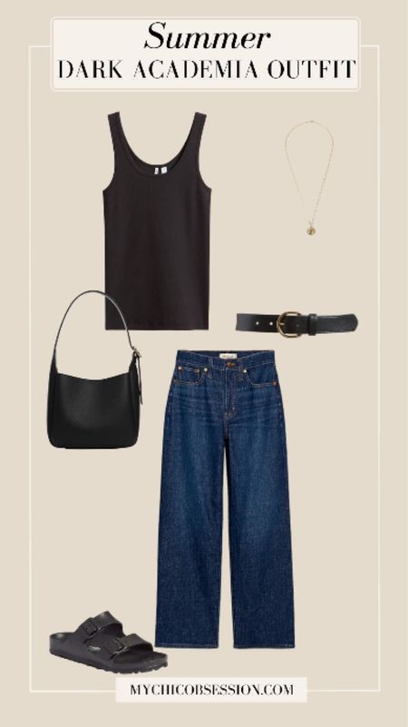 These vintage wide-leg jeans subtly give this look the romantic and classic flair that dark academia clothing is known for, while a basic black tank keeps the look clean and sleek. A timeless leather belt gives this look some more structure and complements the buckle shoulder bag, bringing this look together. 

#LTKstyletip #LTKSeasonal