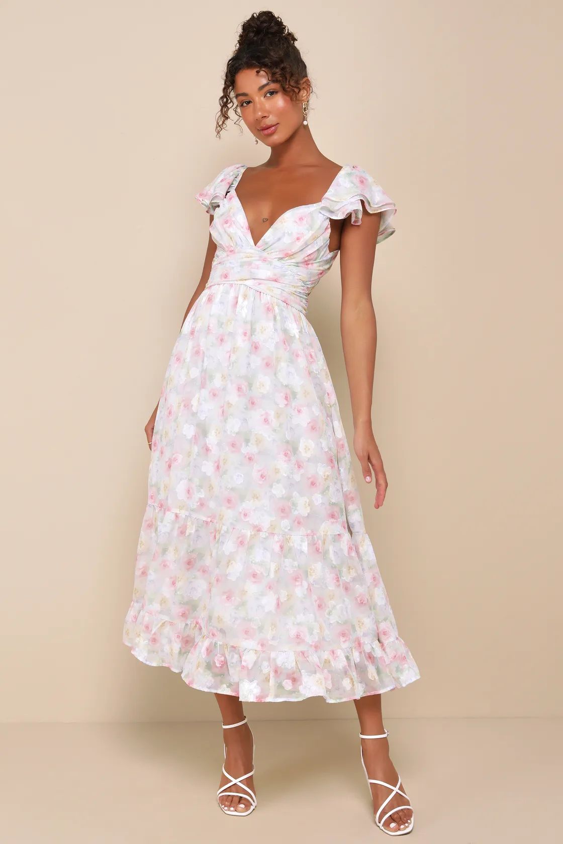 Adorable Reverie Multi Floral Lace-Up Backless Midi Dress | Lulus