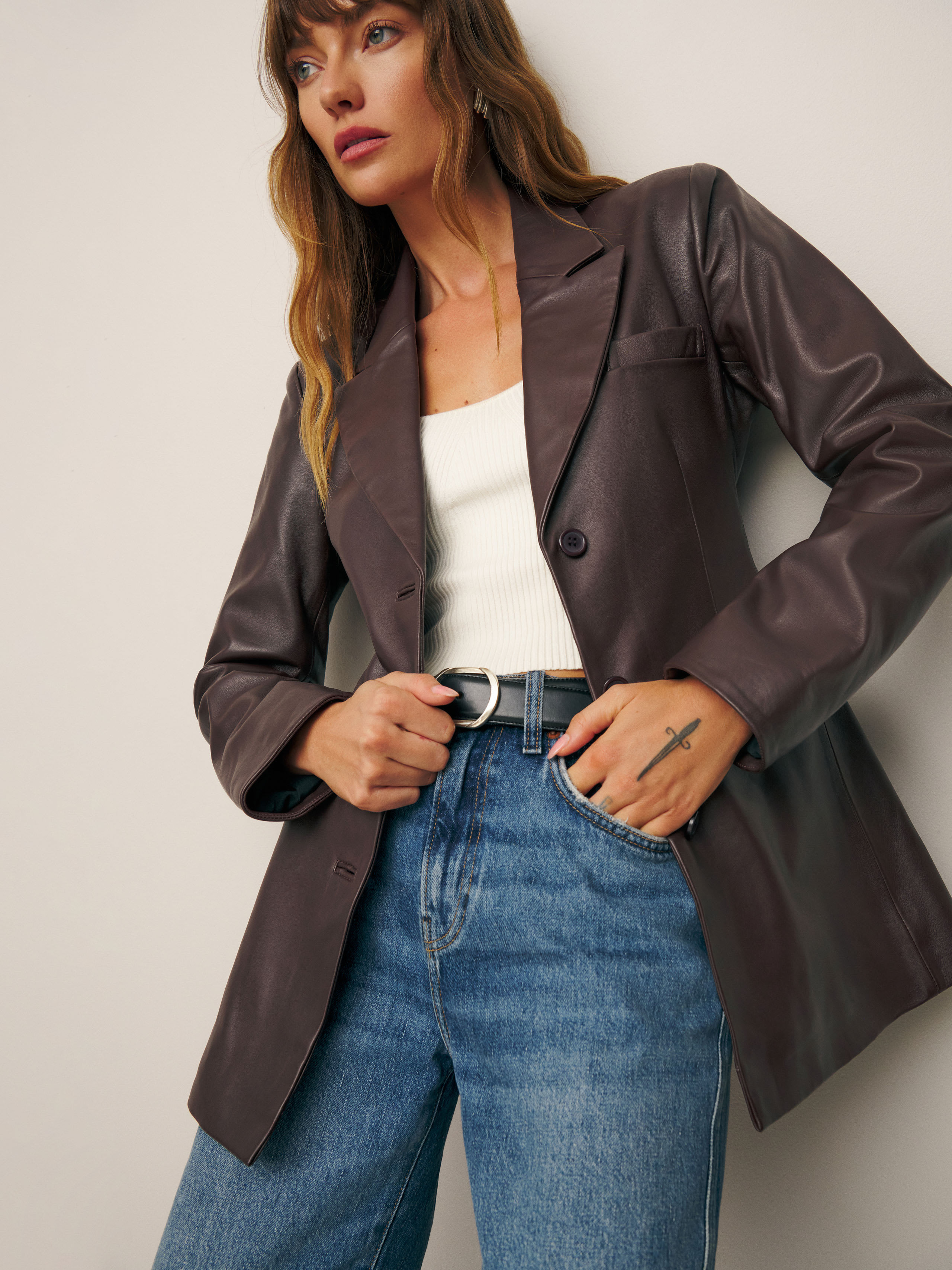 Veda Hal Fitted Leather Blazer | Reformation (Global)