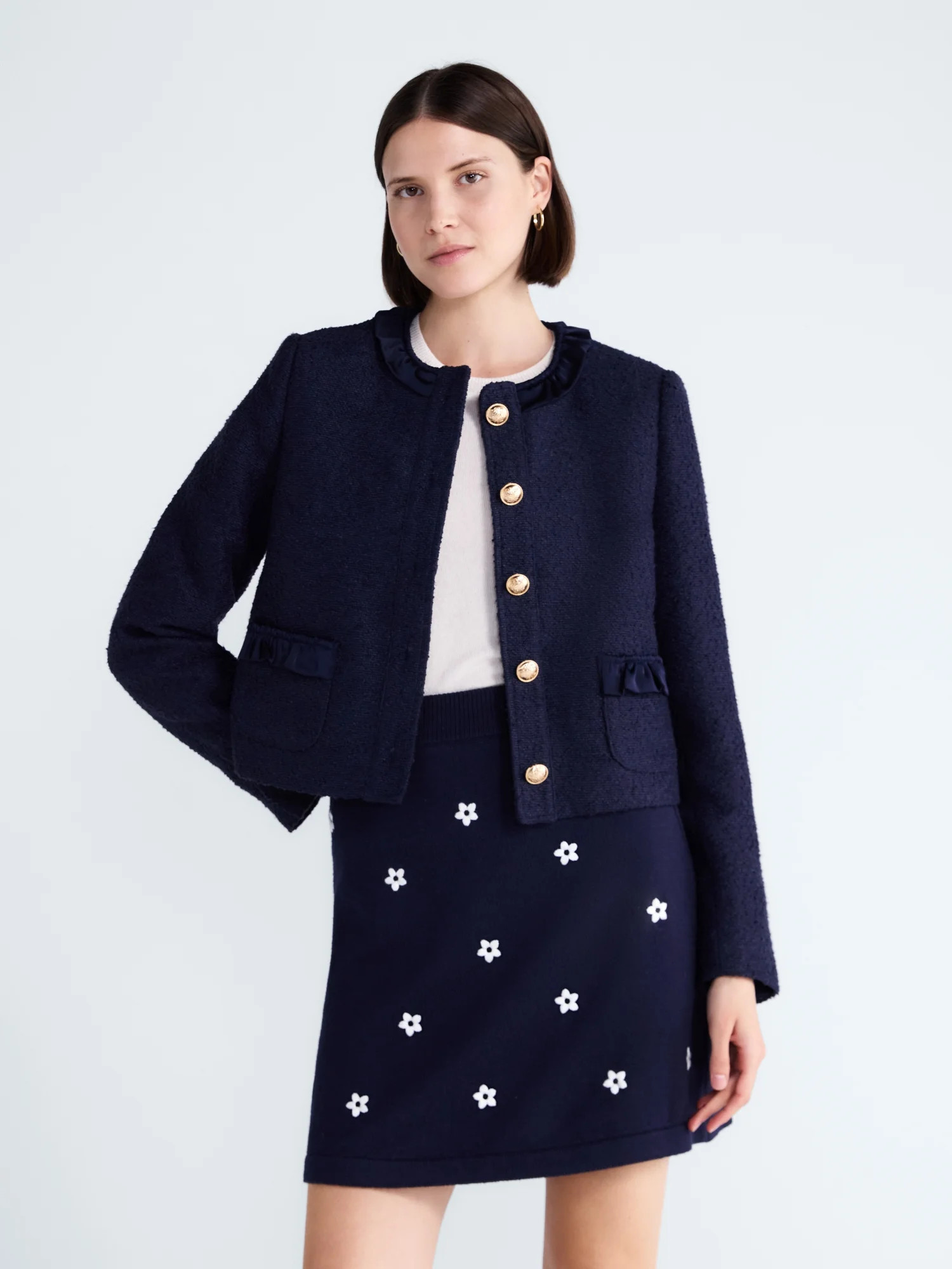 Free Assembly Women’s and Women's Plus Ruffle Trim Nubby Jacket with Long Sleeves, Sizes XS-4X - Walmart.com | Walmart (US)