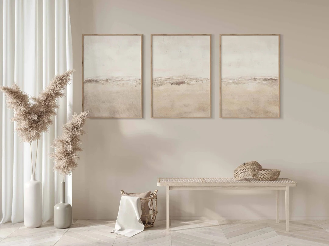 Beige Abstract Gallery Wall Art Set of 3 Simple Neutral Nordic Prints Simple Abstract Art Modern ... | Etsy (US)