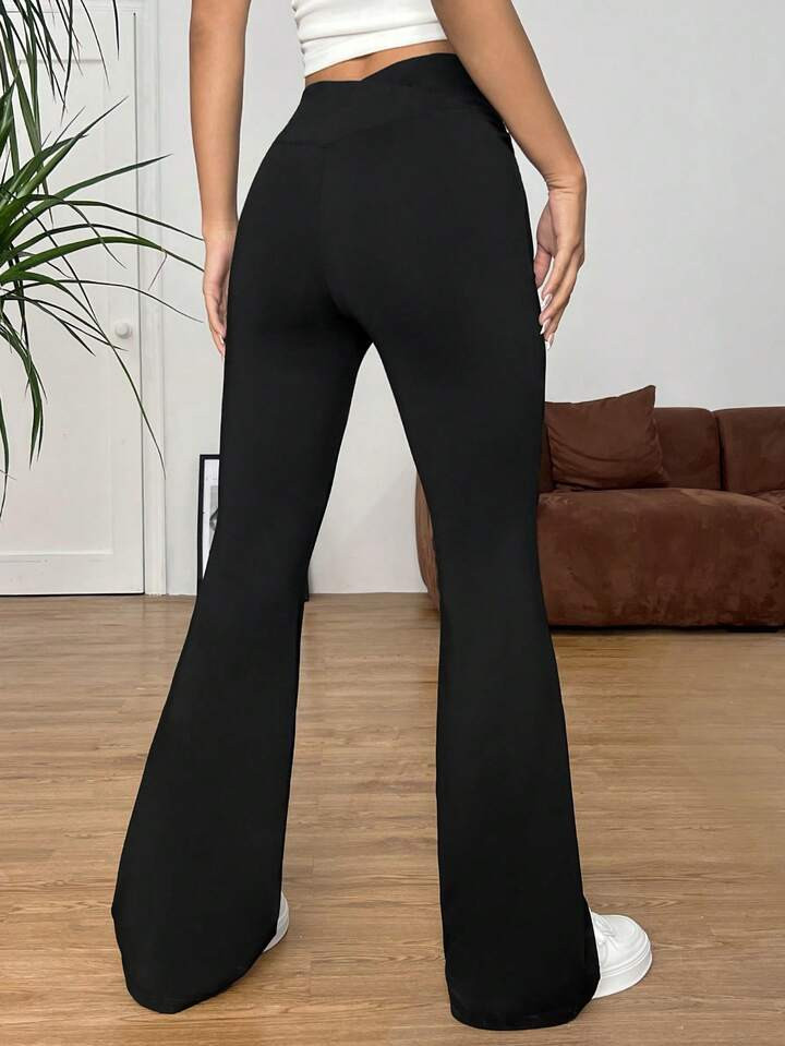 SHEIN EZwear Solid Flare Leg Pants | SHEIN