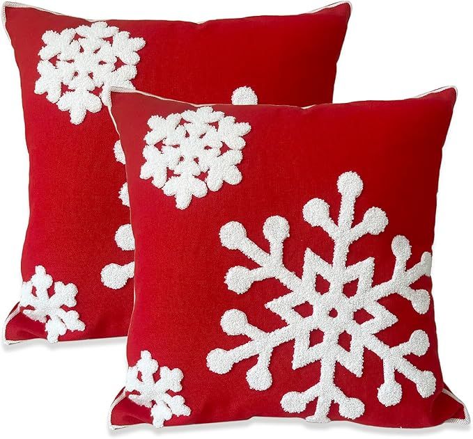 PerseveranceTrade Pack of 2 Embroidered Throw Pillow Covers 18X18,Square Pillowcase,Xmas Pillowca... | Amazon (US)