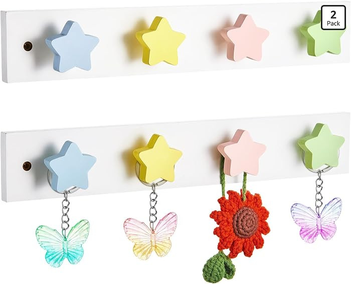 Suzile 2 Pcs Cute Kids Coat Wall Hooks Wooden Decorative Colorful Wall Mounted Hooks, 14 x 2.3 x ... | Amazon (US)