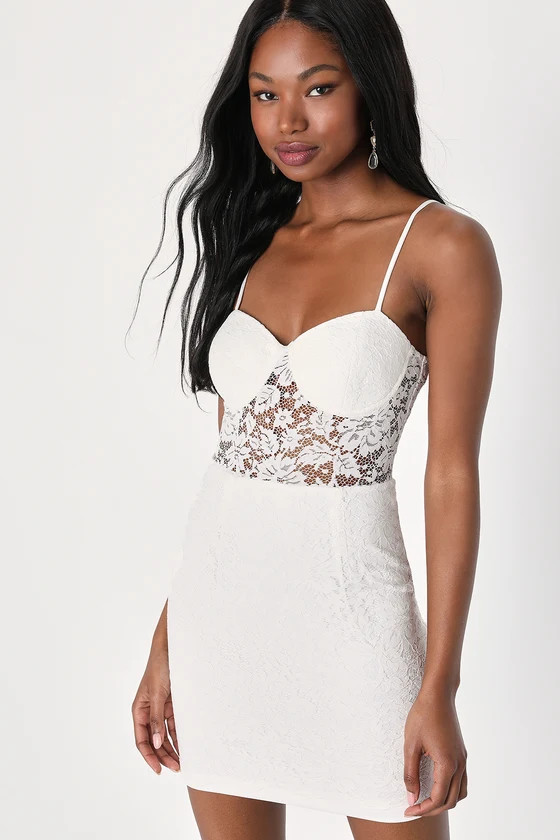 Night of Celebration White Lace Bustier Bodycon Mini Dress | Lulus (US)