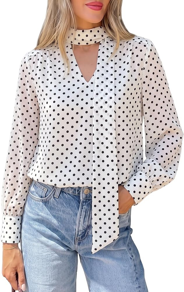 PRETTYGARDEN Women's Chiffon Boho Blouses Dressy Business Casual Work Tops | Amazon (US)