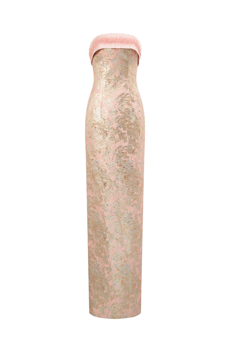 METALLIC JACQUARD AND SILK TAFFETA DRESS IN PINK | IHF | CULT MIA | CULT MIA UK LTD