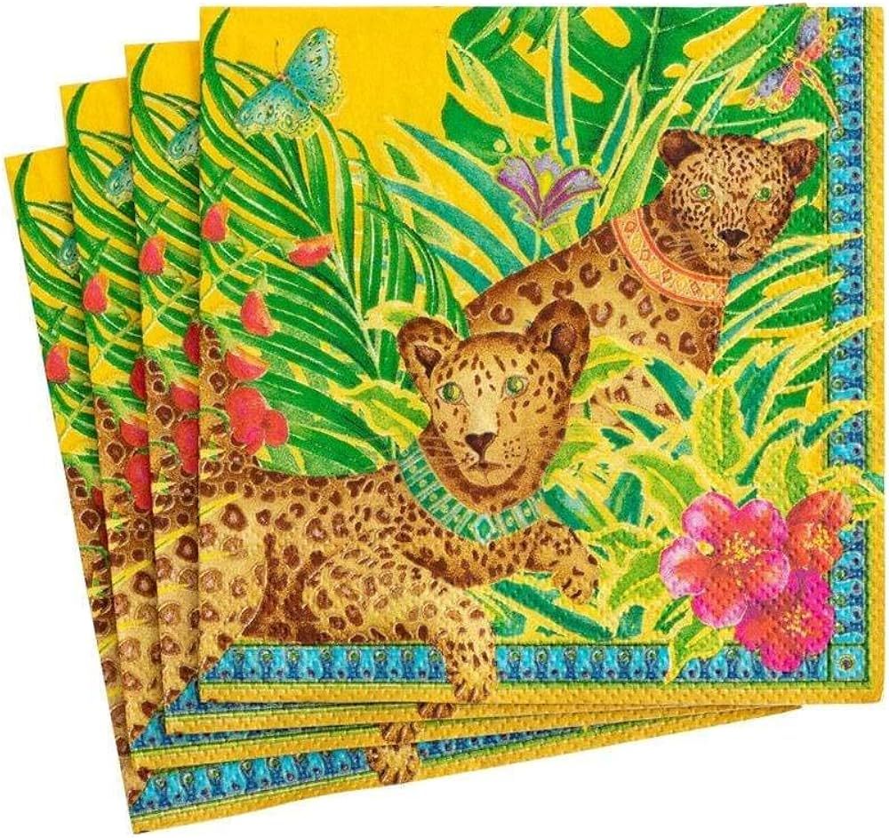 Caspari Leopards Paper Cocktail Napkins in Yellow - Two Packs of 20 | Amazon (US)