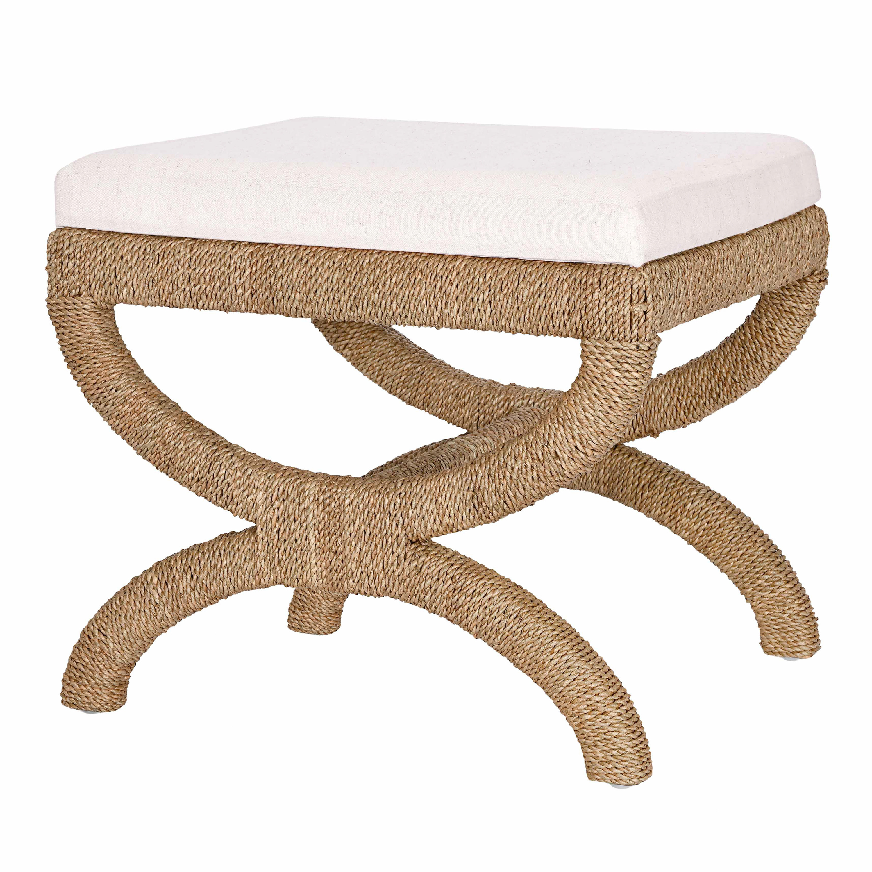 Olive Natural Seagrass Upholstered Stool | World Market