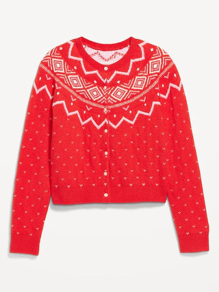 SoSoft Cropped Fair Isle Cardigan Sweater | Old Navy (US)