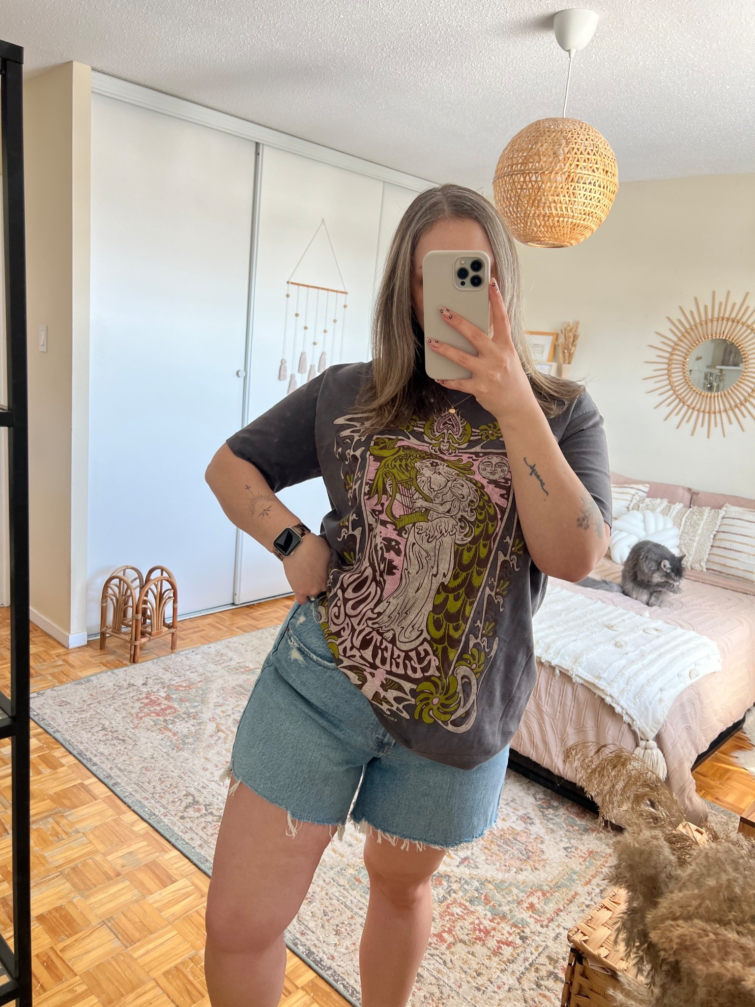 Summer outfit from Abercrombie! Wearing my usual size L in the Fleetwood Mac graphic tee (100% cotton!). Wearing 32 in the denim shorts - they run smaller than their 90s relaxed jeans, size up if between!

#LTKsummer #LTKstyletip #LTKmidsize