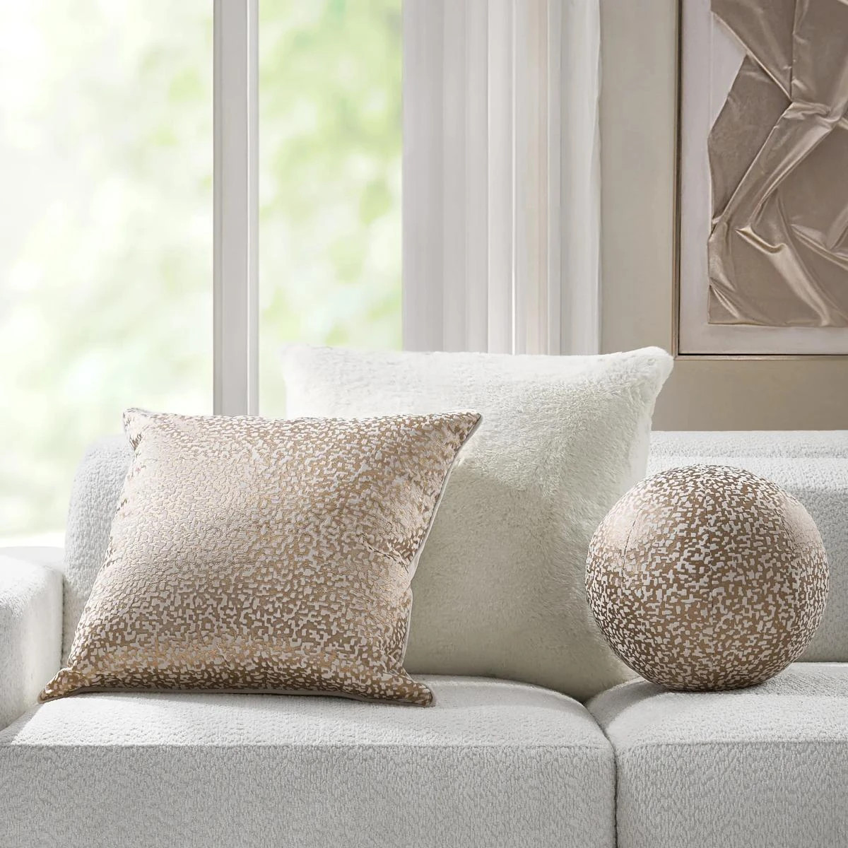 Shay Faux Fur Pillow 22" - Ivory | Z Gallerie