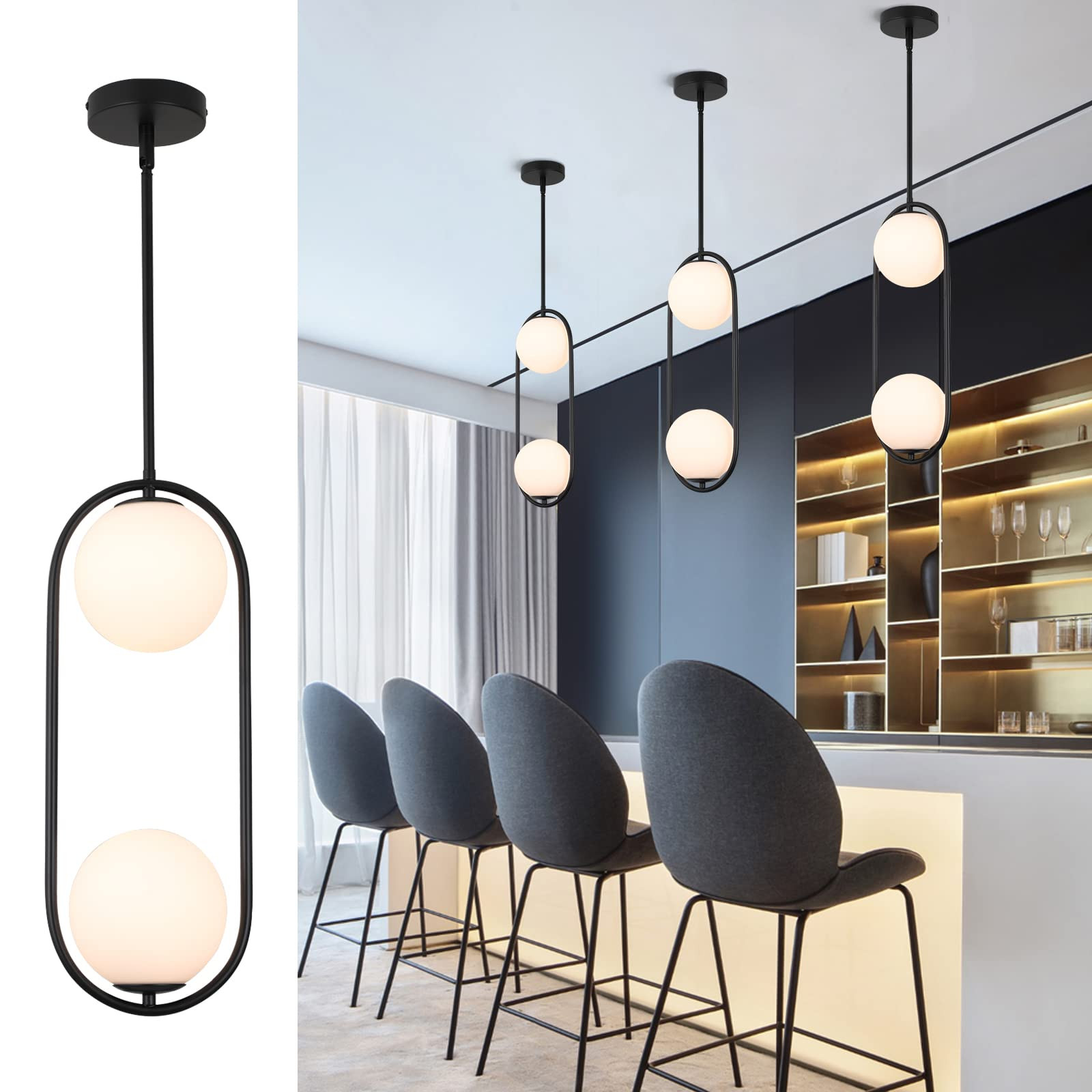 Modern Style Pendant Lighting Mid Century Pendant Light Fixture Vintage Style White Globe Glass | Amazon (US)