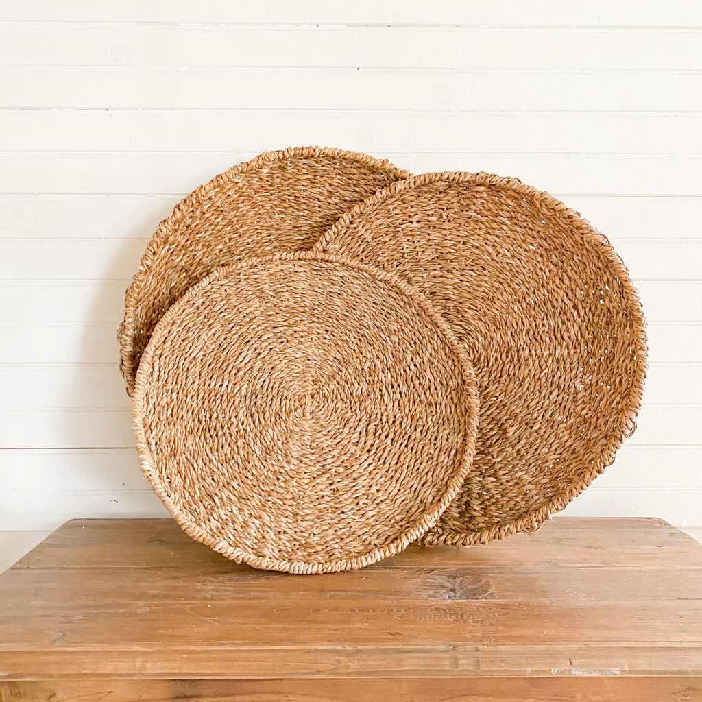 Round Seagrass Flat Basket 3  Sizes | Purple Rose Home