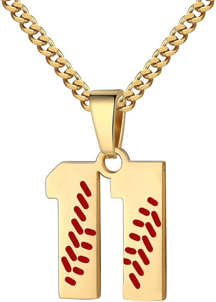 Baseball Number Necklace for Boy 00-99 Athletes Jersey Number Necklace Stainless Steel Gold Plate... | Amazon (US)