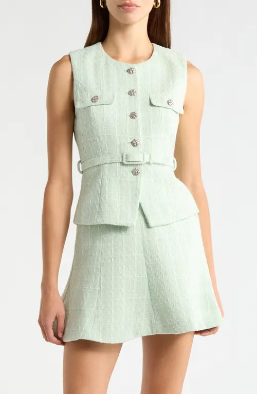 ASTR the Label Kelson Belted Tweed Vest in Mint at Nordstrom, Size Large | Nordstrom