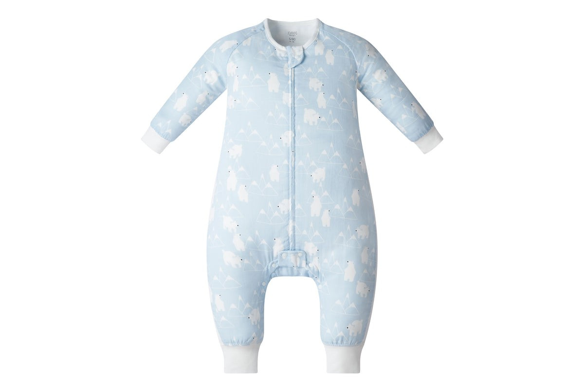 Bamboo Pima Long Sleeve Footed Sleep Bag 0.6 TOG - Snowy Peaks | Nest Designs