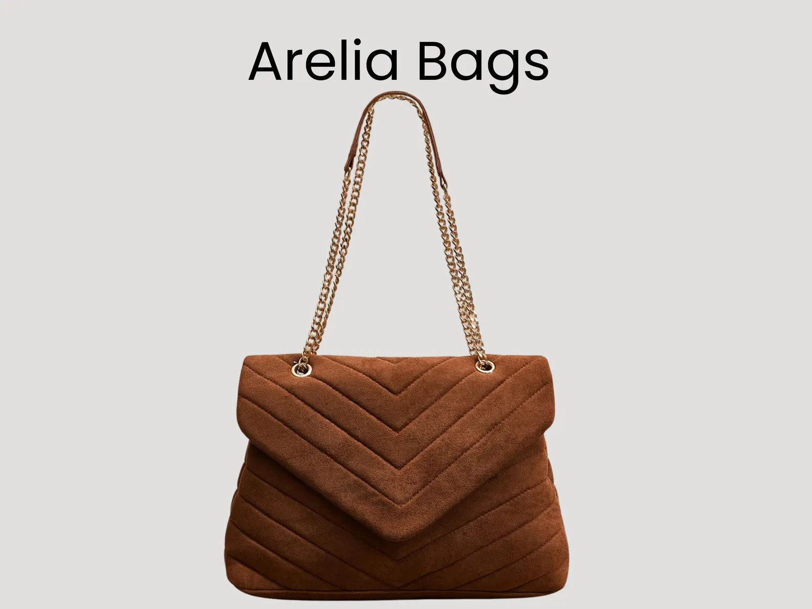 Quilted Brown Shoulder Bag with Chain Strap Soft Suede Finish | Etsy (Global)