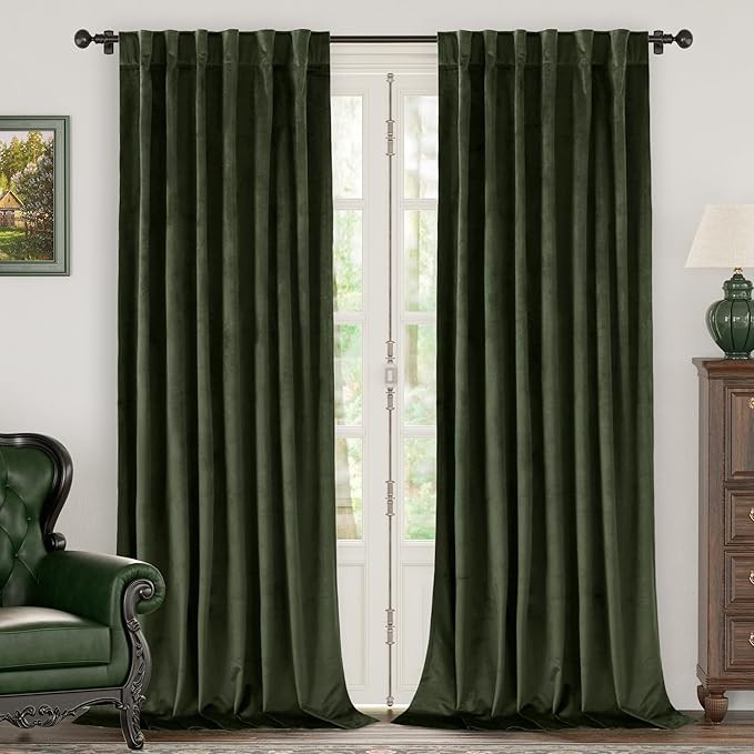 BGment Olive Green Velvet Blackout Curtains 52 x 84 Inch Length, 2 Panels | Amazon (US)