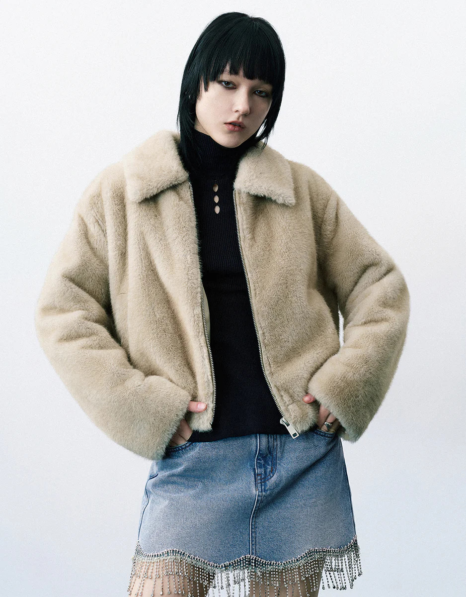 Zipper Front Furry Coat | Urban Revivo