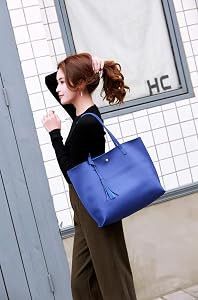 Dreubea Women's Soft Faux Leather Tote Shoulder Bag from, Big Capacity Tassel Handbag | Amazon (US)