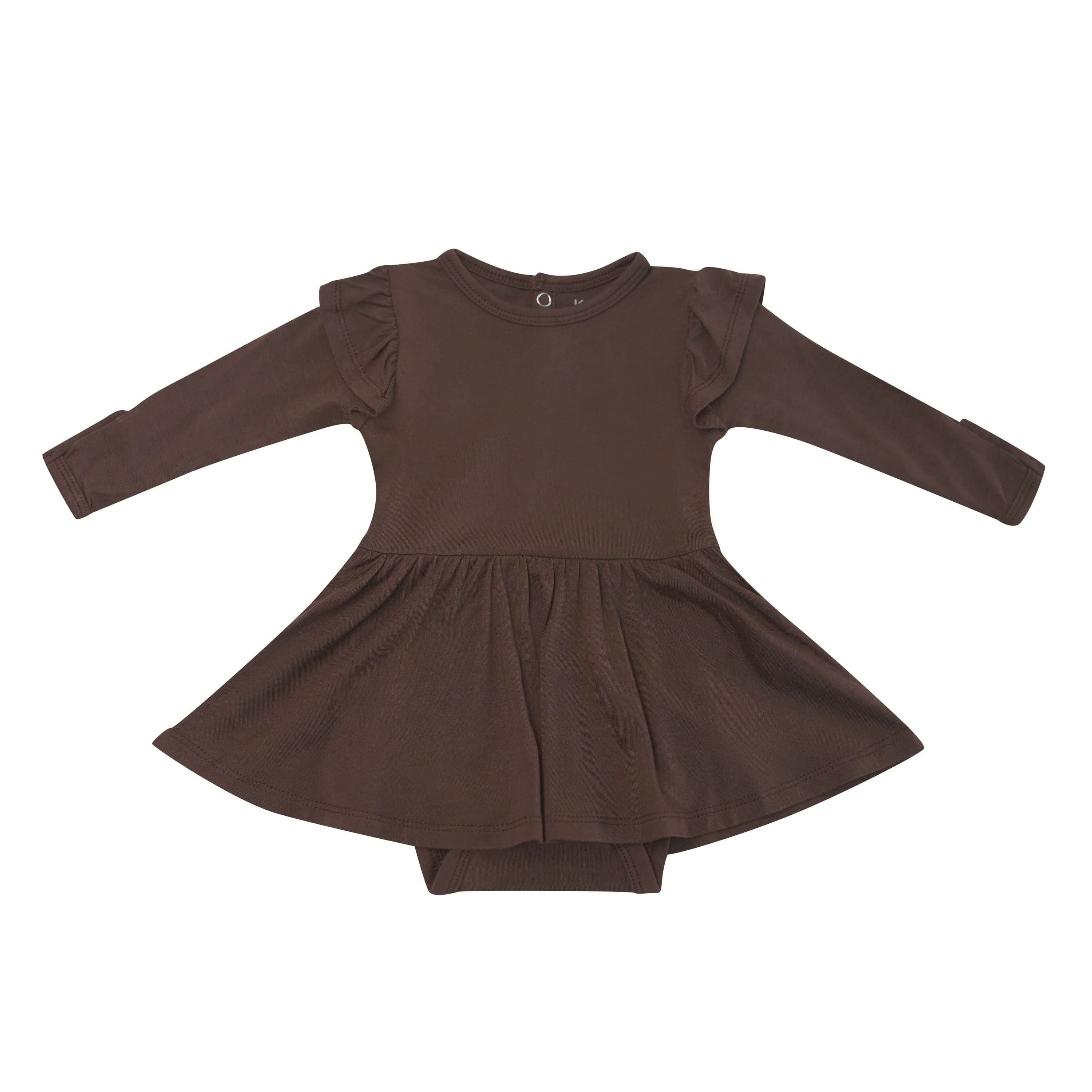 Long Sleeve Twirl Bodysuit Dress in Espresso | Kyte BABY