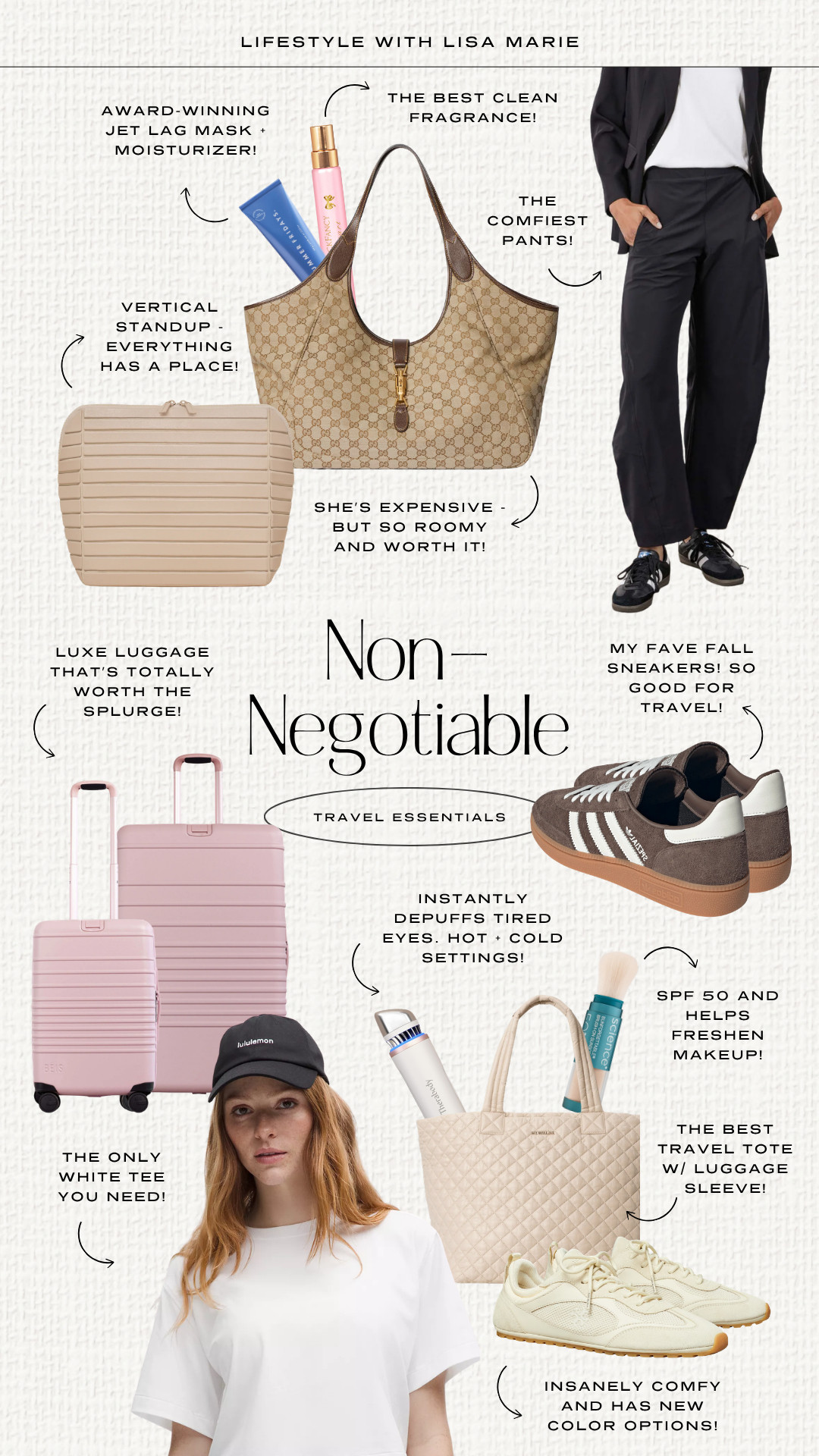 These travel essentials are non-negotiable when I travel! Comfortable sneakers for walking, traveling and airports. Luxury suitcase sets and luggage. Designer handbags and tote bags. Vertical cosmetic organizers for travel. Comfortable travel pants. Travel-sized clean beauty products, cosmetics, makeup and skincare. The best white tee. Travel totes with luggage sleeves.

#LTKPetite #LTKBeauty #LTKTravel